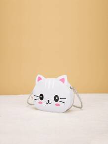 一件式女孩迷你貓 Pu 拉鍊開合卡通可愛斜挎包適合日常使用