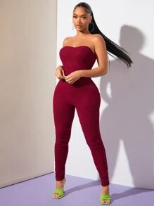 SHEIN SXY Solid Tube Unitard Jumpsuit - Maroon - View 1