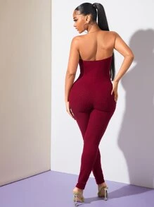 SHEIN SXY Solid Tube Unitard Jumpsuit - Maroon - View 2
