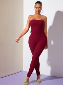 SHEIN SXY Solid Tube Unitard Jumpsuit - Maroon - View 4