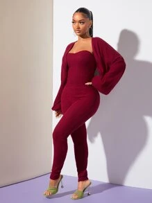 SHEIN SXY Solid Tube Unitard Jumpsuit - Maroon - View 6