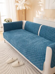 1 Pieza Cojín De Sofá Acolchado De Chenilla Con 3d Sólido Color (bordado Rosa) - Azul - Ver 2