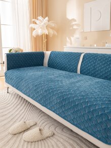1 Pieza Cojín De Sofá Acolchado De Chenilla Con 3d Sólido Color (bordado Rosa) - Azul - Ver 8