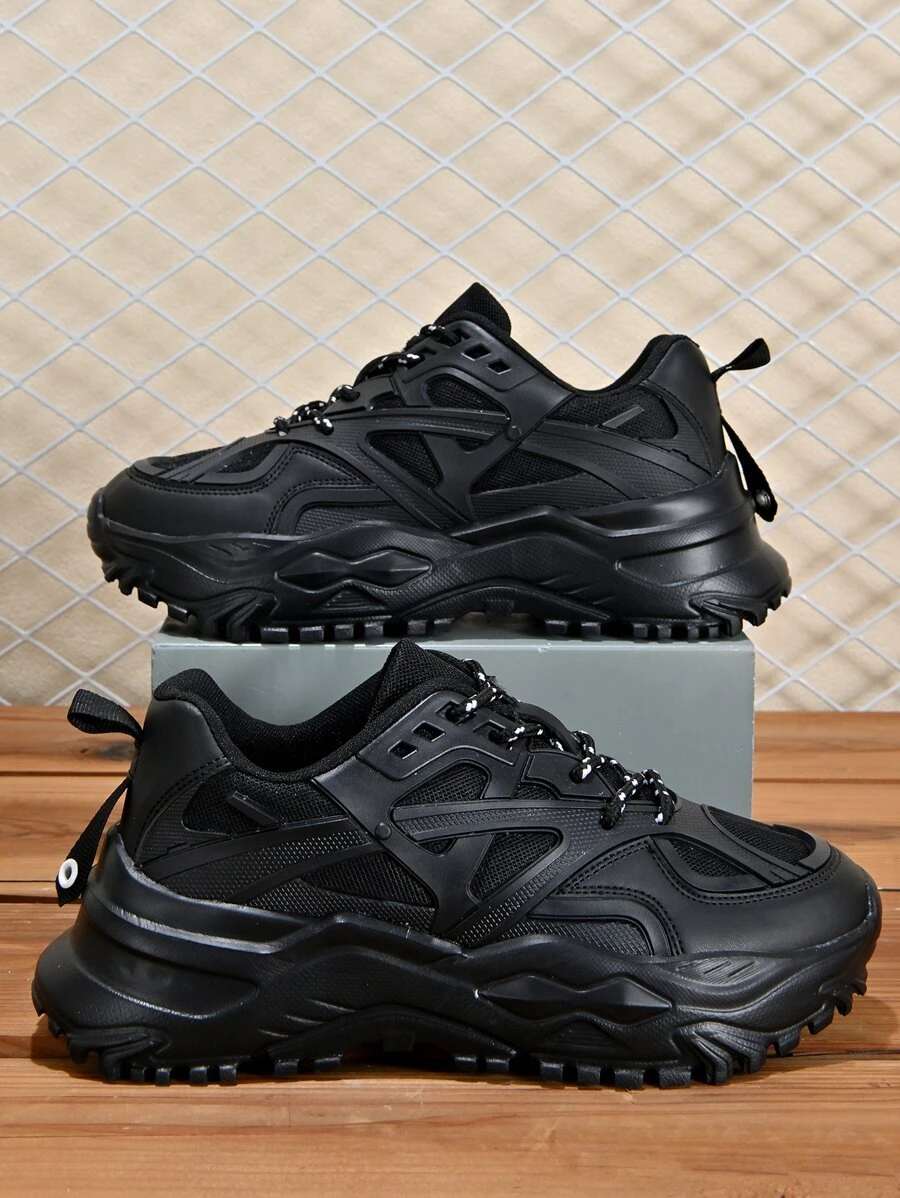 男士前綁帶老爹鞋 - 黑色 - 查看 1