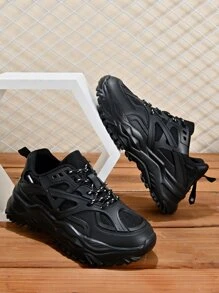 男士前綁帶老爹鞋 - 黑色 - 查看 4