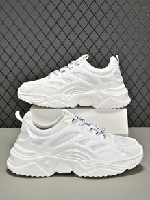 Men Lace-up Front Chunky Sneakers - White - View 1