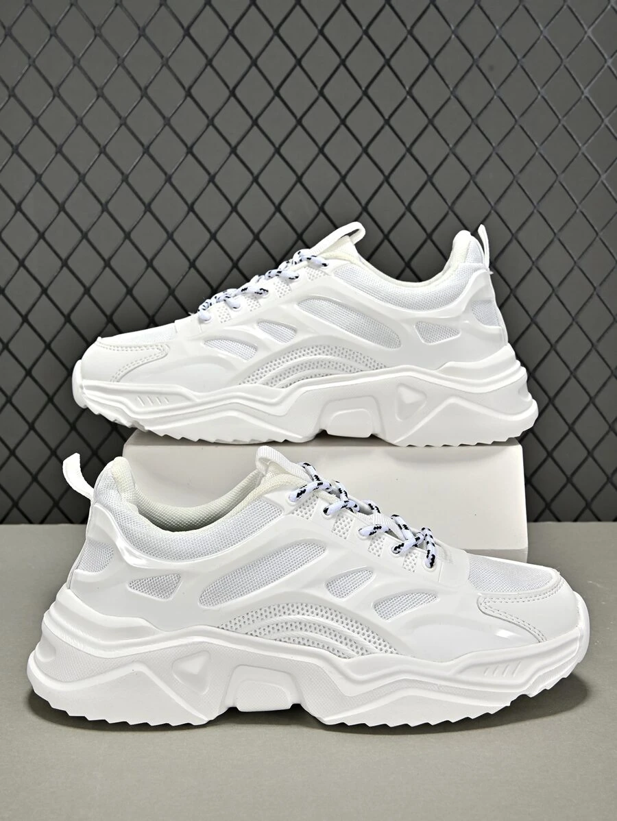 Men Lace-up Front Chunky Sneakers - White - View 1