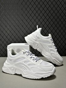 Men Lace-up Front Chunky Sneakers - White - View 3