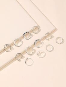 12 piezas Anillo con diseño corazón & de estrella - Plata antigua - Ver 3