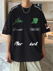 Manfinity Roghcode Hombres Carta Gráfica Fuera Del Hombro Camiseta Suave Y Holgada - Negro - Ver 1