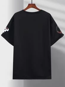 Manfinity Roghcode Hombres Carta Gráfica Fuera Del Hombro Camiseta Suave Y Holgada - Negro - Ver 2