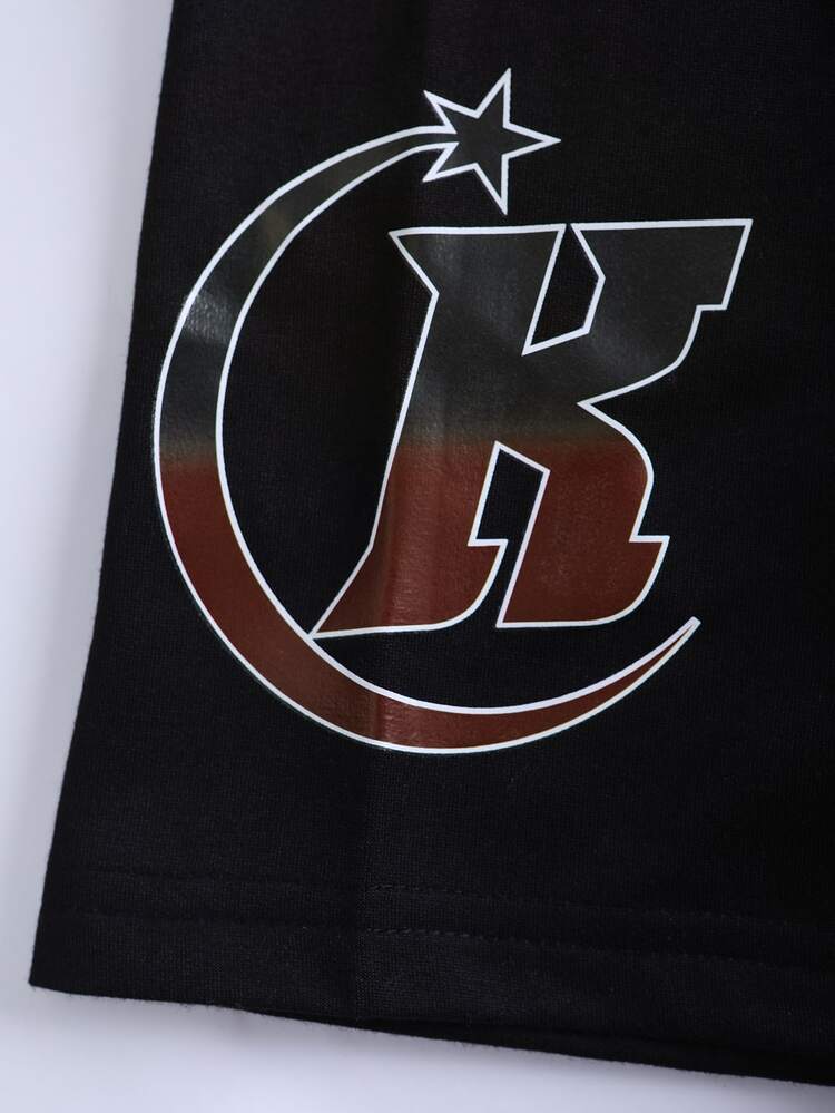 Manfinity Roghcode Men Letter Graphic Drop Shoulder Loose Tee - Black - View 8