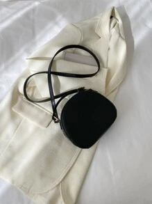 迷你字母圖案頂部單條提帶圓形包 - 黑色 - 查看 2