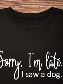 SHEIN LUNE Plus Slogan Graphic Thermal Lined Sweatshirt - Black - View 3