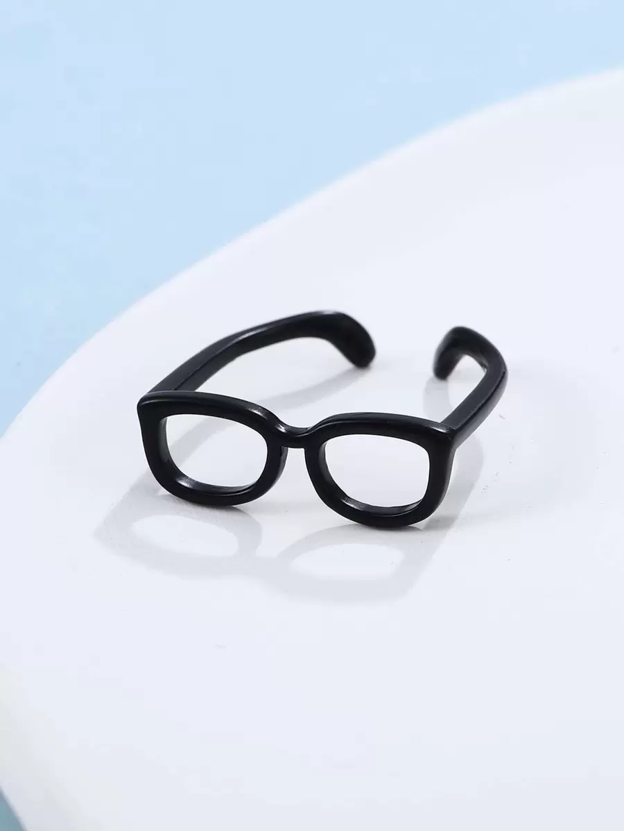 眼鏡設計開口戒指 - 黑色 - 查看 1