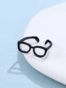 眼鏡設計開口戒指 - 黑色 - 查看 3