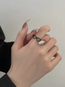 眼鏡設計開口戒指 - 黑色 - 查看 6