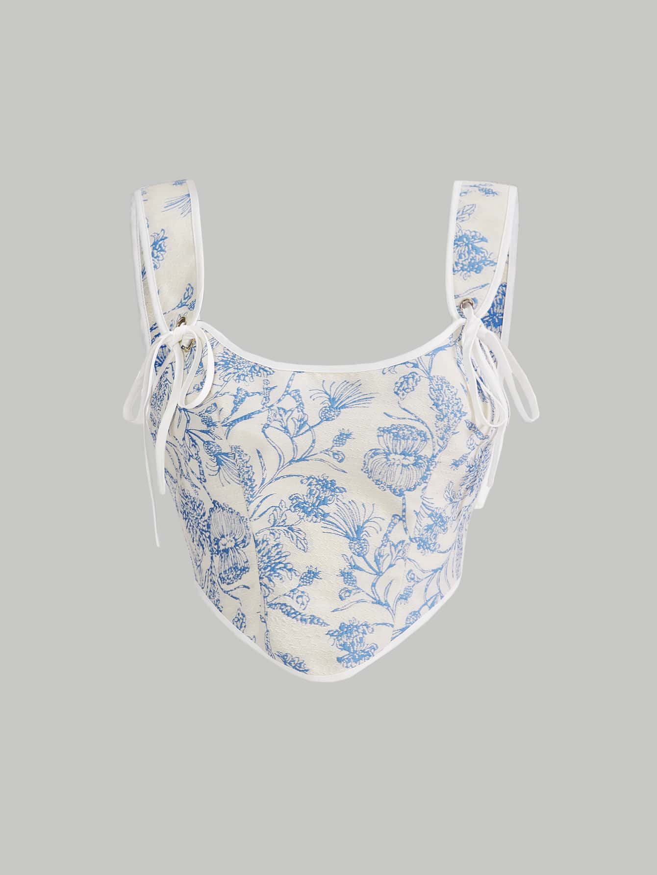 SHEIN MOD 印花前打結吊帶上衣 - 藍白色 - 查看 1