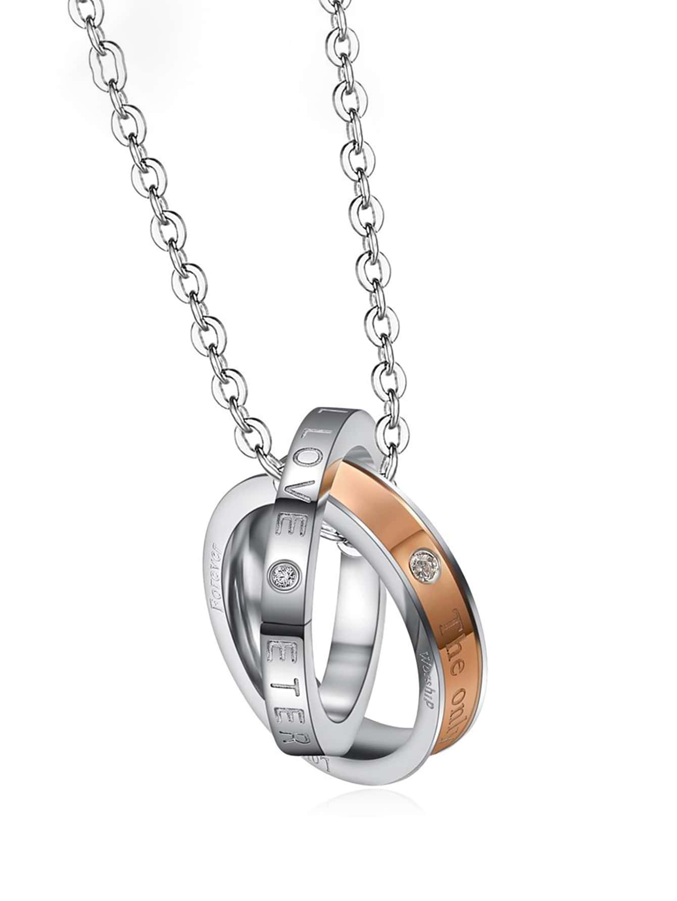 Letter & Cubic Zirconia Decor Ring Charm Necklace - Multicolor - View 1