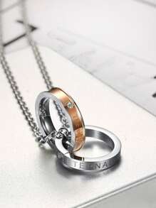 Letter & Cubic Zirconia Decor Ring Charm Necklace - Multicolor - View 2