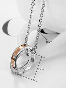 Letter & Cubic Zirconia Decor Ring Charm Necklace - Multicolor - View 3