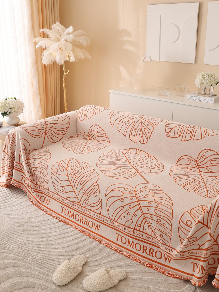 1 Sofa Họa Tiết Lá Khăn Hiện Đại Polyester Nguyên Viền Khăn Cho Gia Đình - trái cam - Xem 1