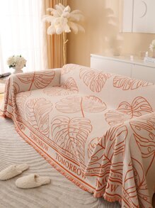 1 Sofa Họa Tiết Lá Khăn Hiện Đại Polyester Nguyên Viền Khăn Cho Gia Đình - trái cam - Xem 3