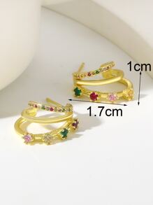 Anting Stud Dekorasi Zirkonia Kubik - Yellow Gold - View 4