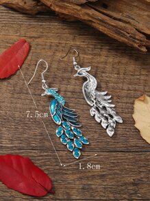 Rhinestone Peacock Drop Earrings - Blue - View 3