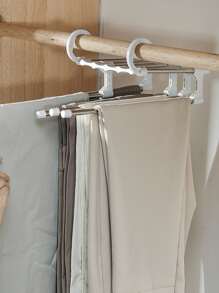 QYeah 1pc Multifunction Pants Hanger,5 In 1 Stainless Steel Pants Hanger, Folding Storage Rack Trousers Hanger - White - View 5