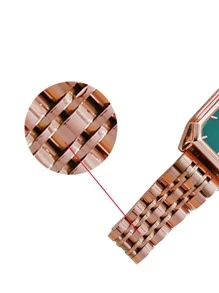 KEZZI Đồng hồ thạch anh cổ điển hình chữ nhật - Hoa hồng vàng - Xem 4