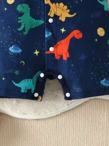 SHEIN Newborn Baby Dinosaur Print Button Front Romper - Navy Blue - View 6