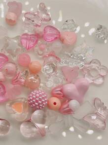 1 袋/40 克各种亚克力珠子，适合 DIY 珠宝制作，包括花朵、蝴蝶结、心形珠子，适用于手链、项链、手机吊饰 - 彩色 - 查看 5