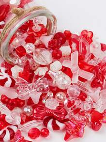 1 包/40 克随机混合珠子，用于制作手链、项链、手机链，包括花朵、蝴蝶结、心形图案的亚克力珠子，用于 DIY 珠宝制作 - 彩色 - 查看 3