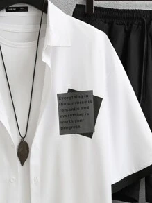 Manfinity Men Slogan Graphic Shirt & Drawstring Waist Shorts Without Tee - Black and White - View 3