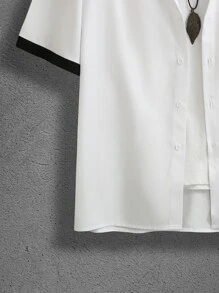 Manfinity Men Slogan Graphic Shirt & Drawstring Waist Shorts Without Tee - Black and White - View 4