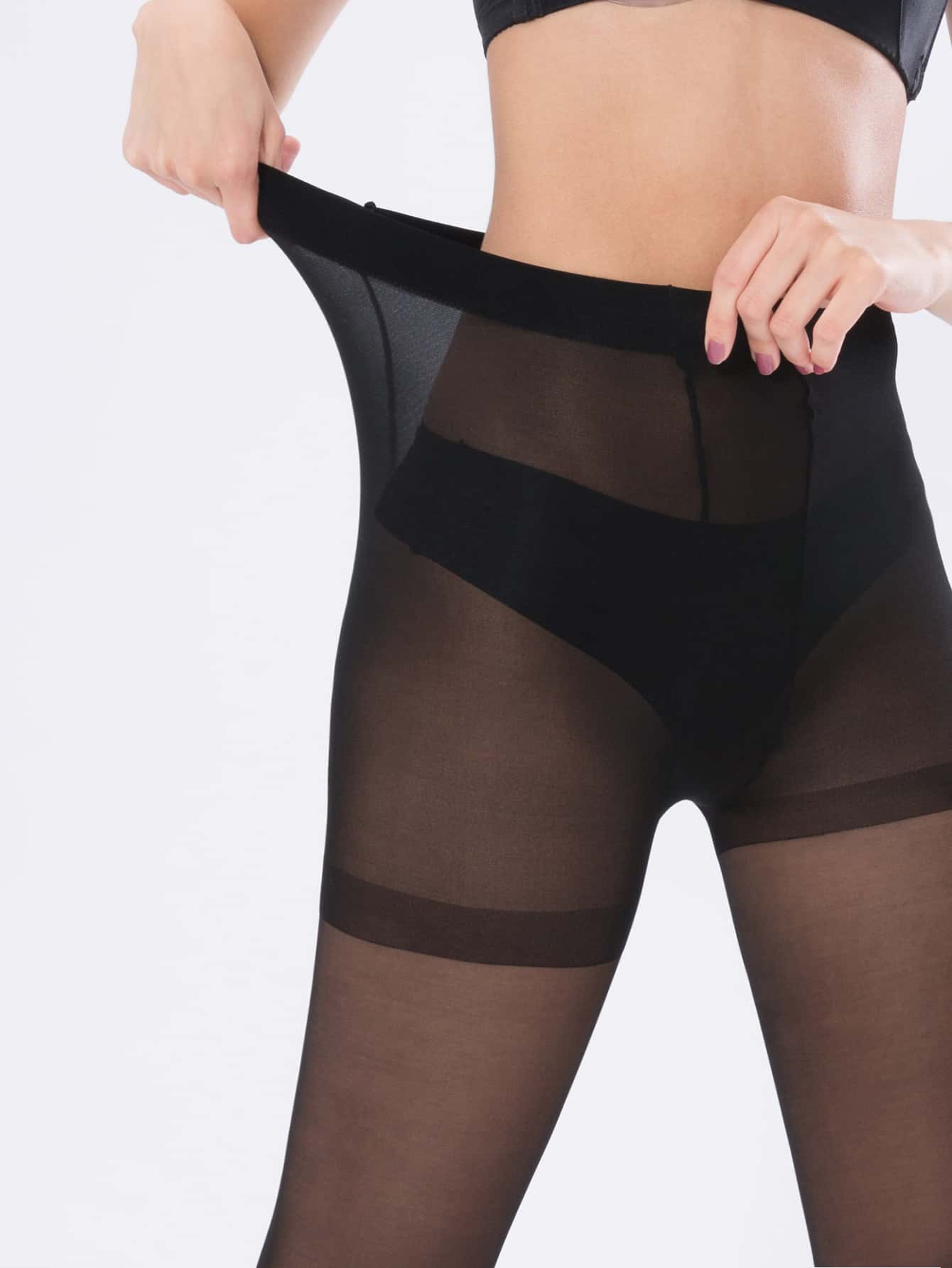 30D極簡風格素色褲襪 - 黑色 - 查看 1