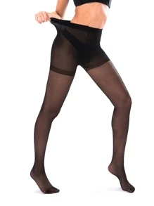 30D極簡風格素色褲襪 - 黑色 - 查看 3