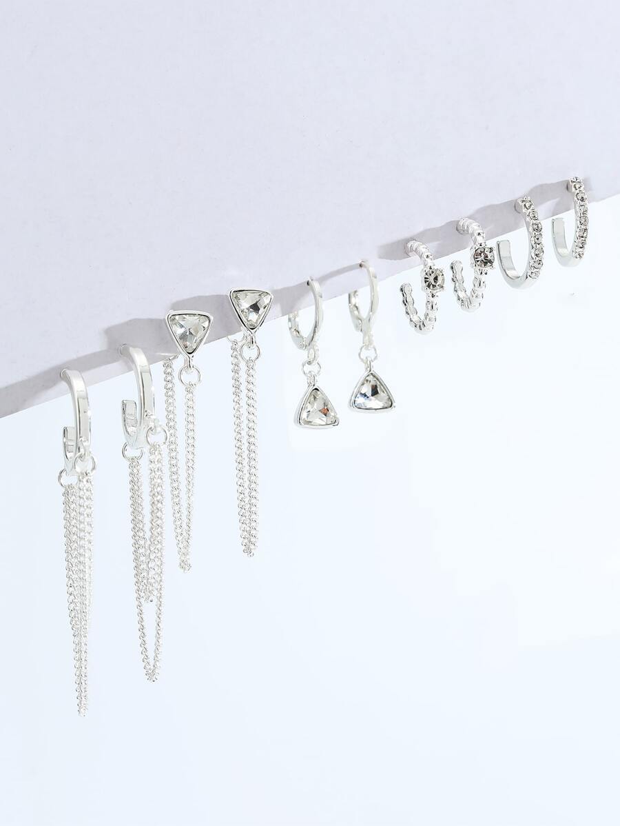 5pairs Rhinestone Decor Earrings - Silver - View 1