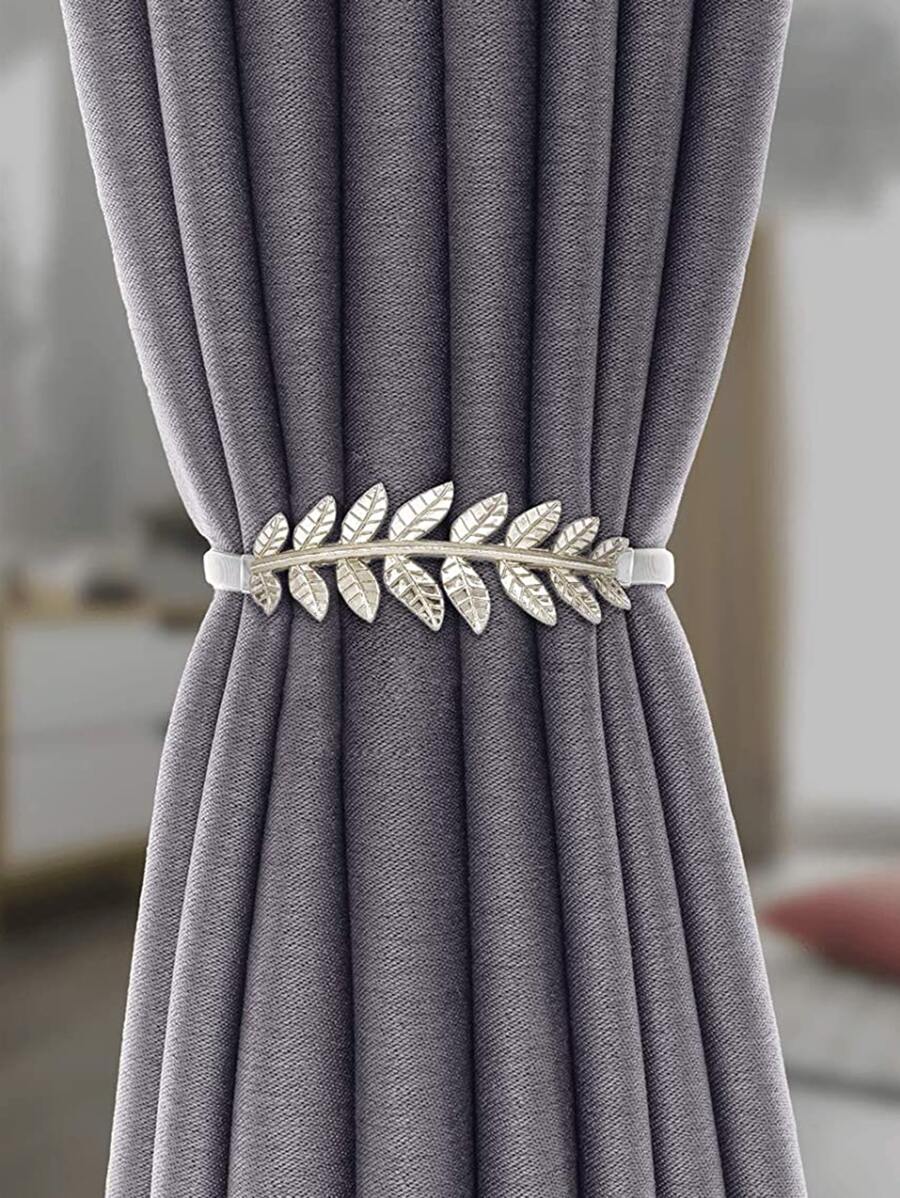 1pc Leaf Decor Curtain Holdback - Silver - View 1