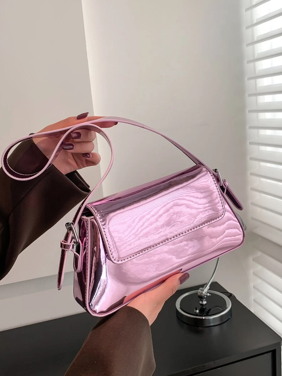 金屬質感翻蓋法棍包 - 紫色 - 查看 1