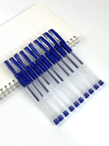 10pcs/Set Simple Unisex Ballpoint Pen For Office, Signature, Student Exam - Blue - View 12