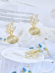 2pcs Flower Design Card Holder - Gold - View 2