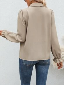 SHEIN LUNE Blusa con encaje de manga con volante - Albaricoque - Ver 2