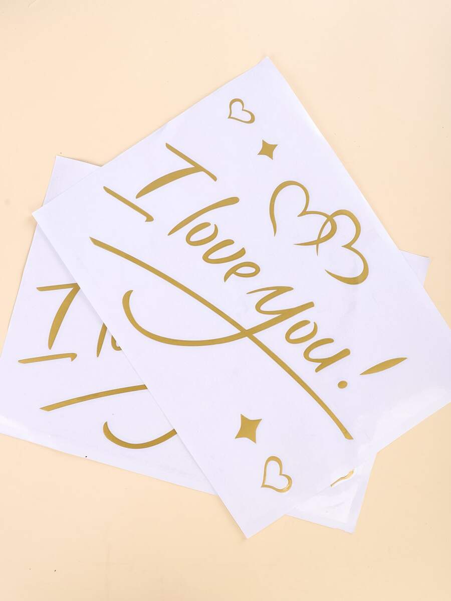 2 piezas Pegatina con estampado de corazón y slogan globo - Dorado - Ver 1