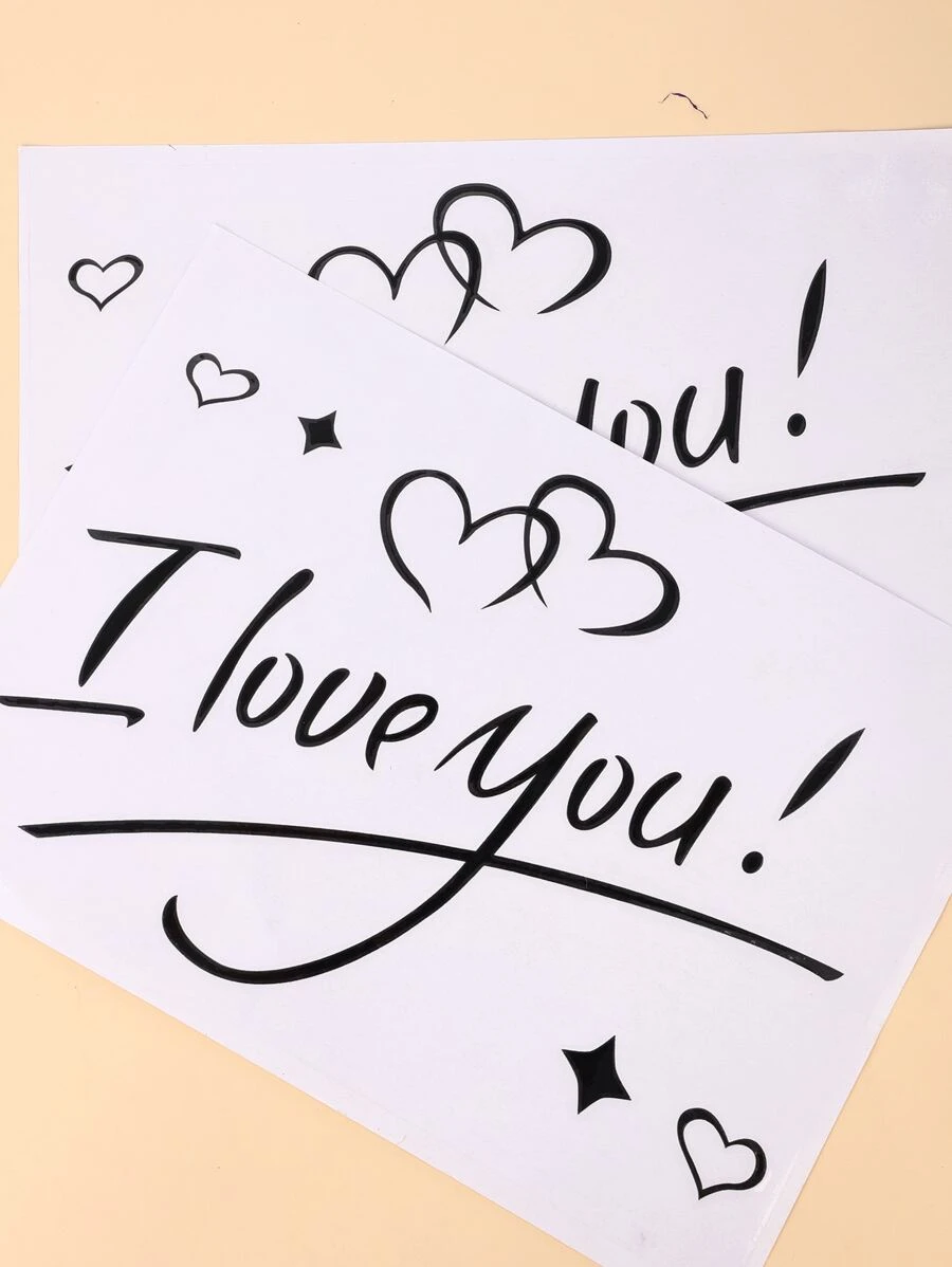 2 miếng dán bong bóng đồ họa hình trái tim & khẩu hiệu - màu đen - Xem 1