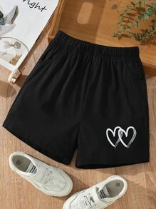 Girls Heart Print Shorts - Black - View 1