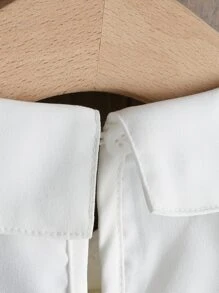 SHEIN Girls Guipure Lace Panel Ruffle Trim Keyhole Back Blouse - White - View 5