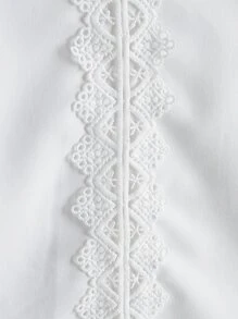 SHEIN Girls Guipure Lace Panel Ruffle Trim Keyhole Back Blouse - White - View 6