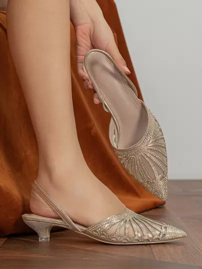 Höst/vinter Eleganta Nya Muleskor För Damer För Bröllop, Eleganta Glitterplattor Dam Moderiktiga Spetsiga Tå Slip-On Skor Casual Mångsidiga Ballerinaskor Alla Hjärtans Dag